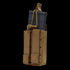 The Condor Single Kangaroo Mag Pouch Gen II is a tan tactical pouch for black rifle magazines, secured with elastic bungee and snap-button straps—perfect for law enforcement or shooting range use.